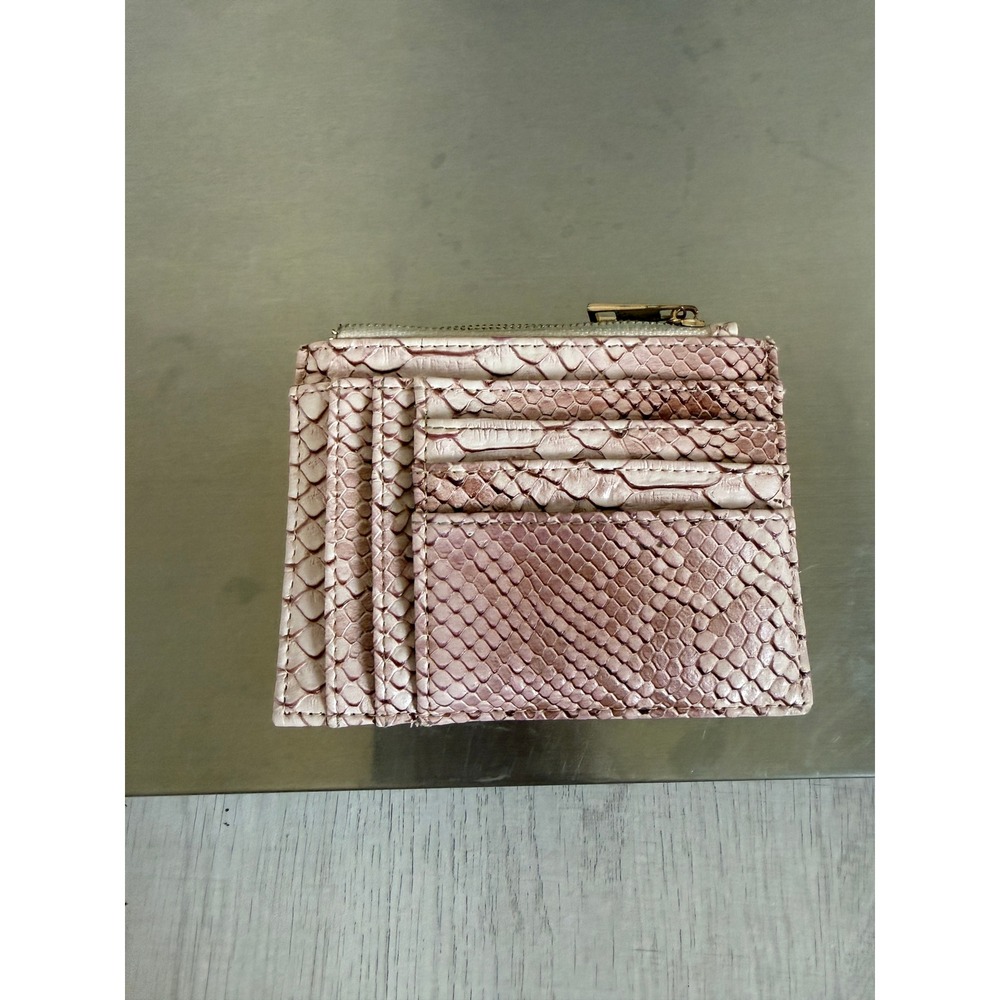 Pink Faux Snakeskin Zip Card Holder Wallet Small Coin Pouch - Picture 1 of 3